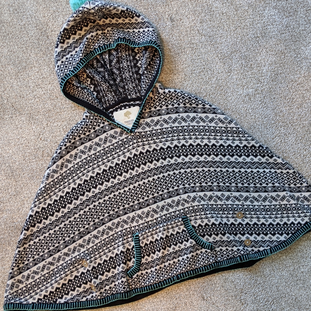 Tucker Tate Aztec Kids Poncho Sweater, Size 6